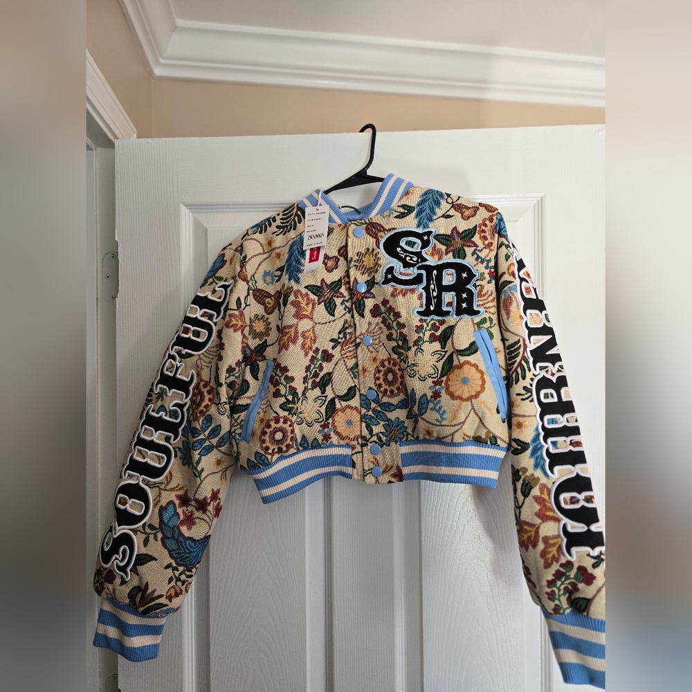 Floral Embroidered Jacket with Blue Accents